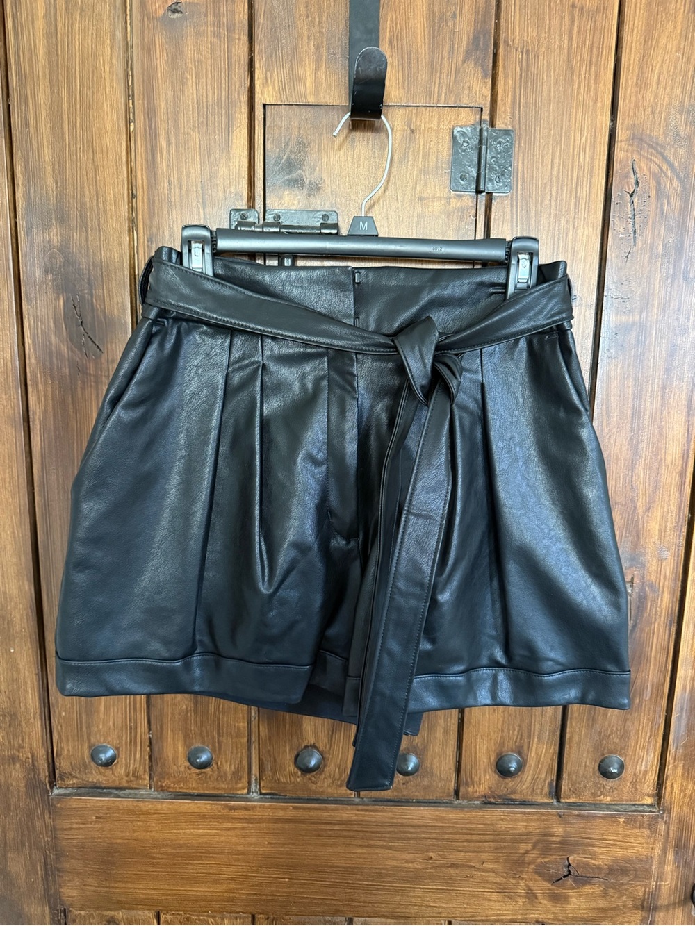Express Black Faux Leather High-Waist Tie-Belt Shorts